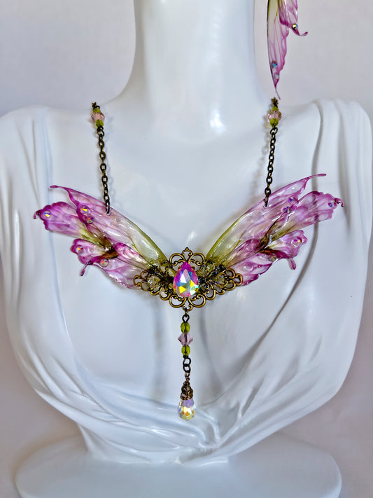 Necklace/Earring Set in Deconstructed Avalon Design in Pink and Green