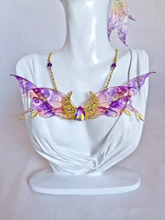 Necklace/Earring Set in Deconstructed Ariella Design in Purple, Orange, and Yellow