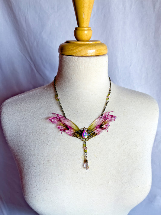 Necklace/Earring Set in Deconstructed Avalon Design in Pink and Green