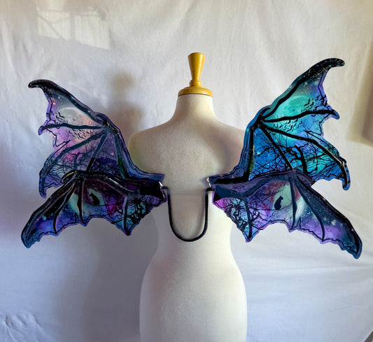 Bat Wings with Black Frames and Bat/Moon/Trees/Cat Digital Art Overlay