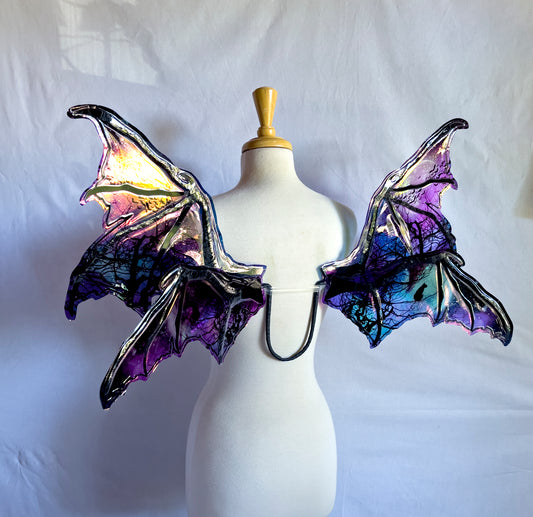 Bat Wings with Black Frames and Bat/Moon/Trees/Cat Digital Art Overlay